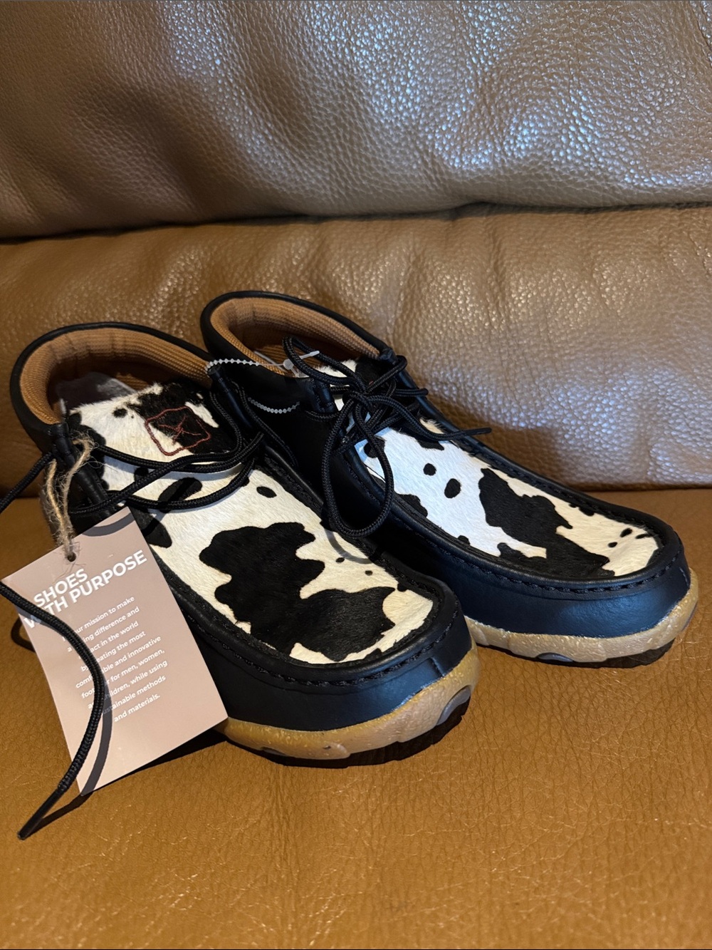 Twisted X Black & White Cowprint Lace-Up Shoes